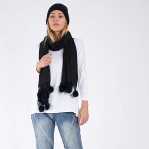 BETTY BASICS ESSENTIALS POM POM NEPTUNE SCARF -BLACK - Picture 1 of 3