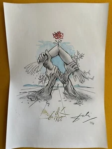 SALVADOR DALÍ drawing on old paper signed stamped vintage - Picture 1 of 2
