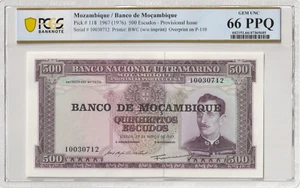 Mozambique 1967 500 Escudos PCGS Certified Banknote Gem UNC 66 PPQ Pick 118 - Picture 1 of 2