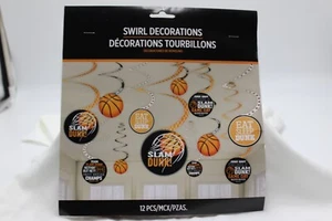12 Pieces Basketball Swirls Hanging Party Black, Orange, White C1535 - Picture 1 of 5