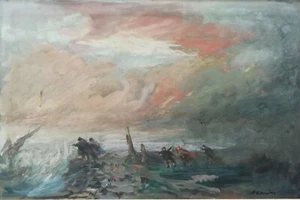 GEORGE EDWARD HORTON 1859-1950 SHIPWRECK ORIGINAL GOUACHE & WATERCOLOUR SIGNED - Picture 1 of 12