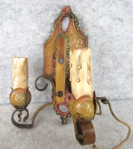 Vintage 1920s LINCOLN 904 Victorian Country Toleware 2 Arm Wall Sconce Light - Picture 1 of 21