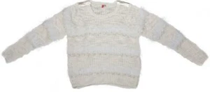 Girls Fluffy Knit Stripe Cream with Gold Sequin Shoulders Jumper 4 to 8 Years - Picture 1 of 2