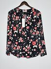 Leina Broughton Size 14 Womens Finn Top Grey Pink Floral Stretch Long Sleeve New