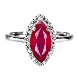 925 Sterling Silver Ring Marquise Ruby 12x6mm Cz Gemstone Jewelry Size 7.5 - Picture 1 of 9