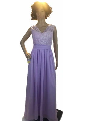 Mujer Vestido Largo Púrpura Chifón Correa Espagueti Cinturón Plisado Sujetador Acolchado Forrado M Foto 1 de 4