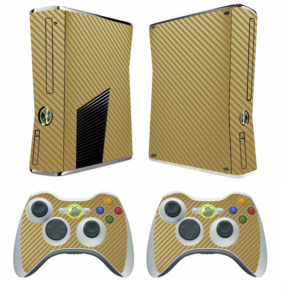 Golden Carbon Fiber Decal Skin Sticker for Xbox360 slim and 2 controller skins - Image 1 of 1