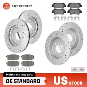 Front Rear Drilled Brake Rotors & Ceramic Pads Set for Kia Soul 2014 2015 2016 - Picture 1 of 10