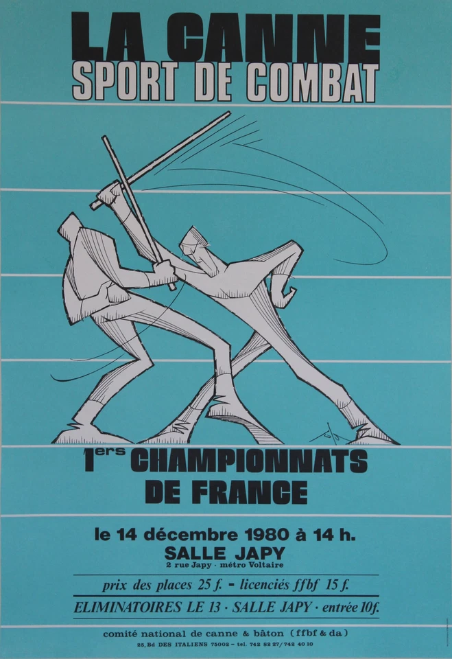 "LA CANNE SPORT DE COMBAT / 1ers CHAMPIONNATS 1980" Affiche originale entoilée  - Photo 1/1
