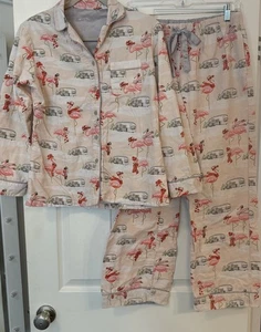 Nick & Nora PJ Set Gr. S rosa Flamingos Airstreams Weihnachten Florida Flanell weich - Bild 1 von 20