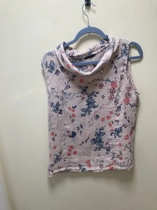 Lungo L’Arno 100% Linen Floral Sleeveless Cowl Neck Top Size L - Picture 1 of 12