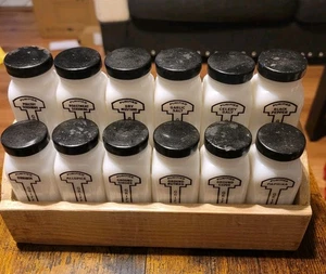 Art Deco Vintage Milchglas Gewürzglas Set Griffiths Set 12 mit Holzgestell - Bild 1 von 5