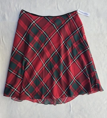 Falda Pendleton Mujer 14 Rojo Verde Tartán Cuadros Forrada Seda Línea A Fiesta Foto 1 de 4