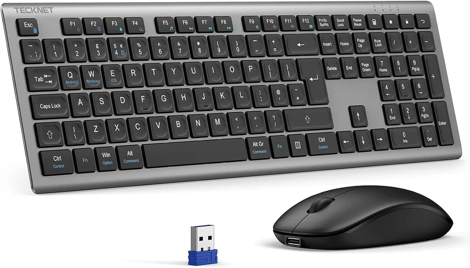 TECKNET Wireless Keyboard and Mouse Combo Rechargeable Ultra Thin Full-Size - Image 1 of 4