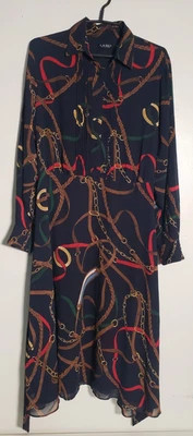 Lauren Ralph Lauren Womens Shirt Dress Size 10 Navy Equestrian Print Black Label - Image 1 of 4