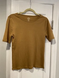 NWOT J. Crew Size M Perfect Fit Tee Shirt Short Sleeve Cotton Crew Tan Camel - Picture 1 of 11