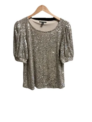 Top de mujer Cable & Gauge con lentejuelas champán manga corta talla M Foto 1 de 4