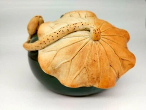Water Lily Bud and Plant Folk Art Pottery Vase Signed  Thailand - Picture 1 of 6