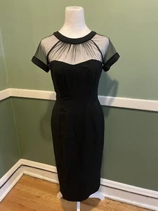 Women’s Size 2 Maggy London Black Illusion Cocktail Dress Mesh Sheer Sleeves - Picture 1 of 6