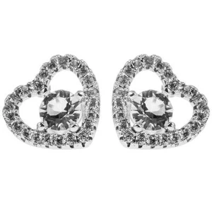 18K White Gold Plated Earrings w/ a Crystal Centered Heart & Crystals by Matashi - Picture 1 of 1