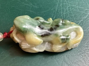 Multi Toned 2 Sided Jadeite Gecko Mushroom Peanut Translucent Pendant - Picture 1 of 18