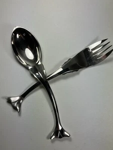 Godinger Silverplate Figural Fish Form Salad Serving Spoon Fork Set - Picture 1 of 14