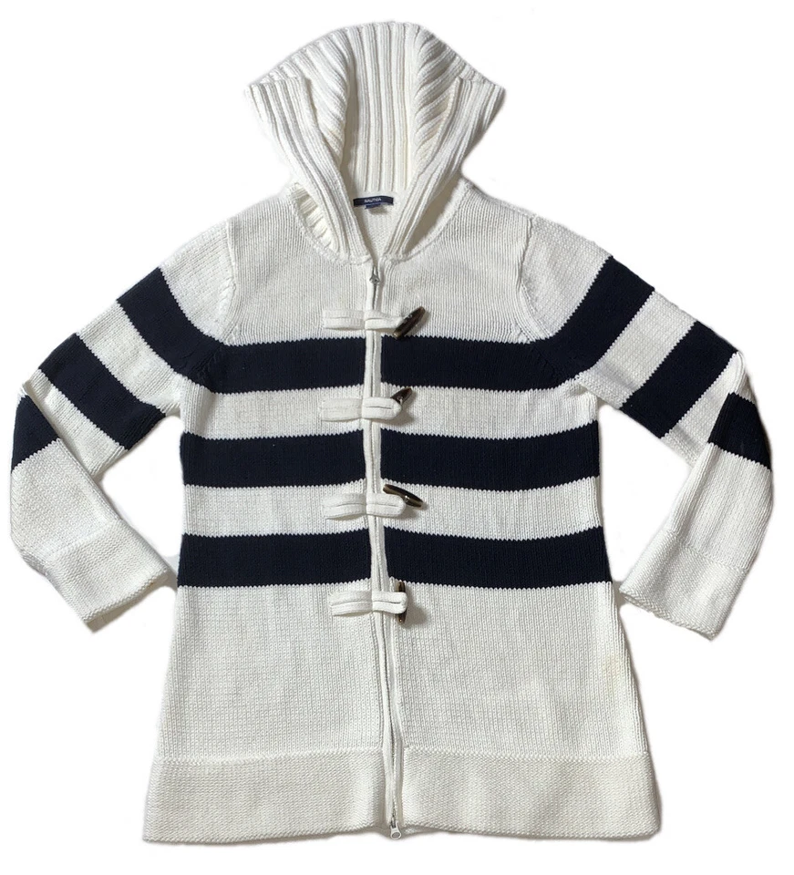 Б/у женский кардиган Nautica на молнии спереди в полоску (размер L) - Изображение 1 из 4