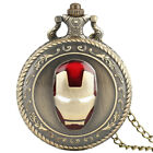 Bronze Iron Man Unisex Kids Quartz Pocket Watch Necklace Chain Full Hunter Gift