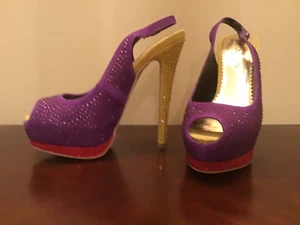 Sole Obsession Berne Purple/Yellow/Red Glitter Sling Pumps, 5.5M - Picture 1 of 12
