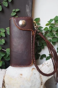 Custom Leather Biker Wallet Chain Handmade Leather Wallet Bifold Wallet Gift - Picture 1 of 2