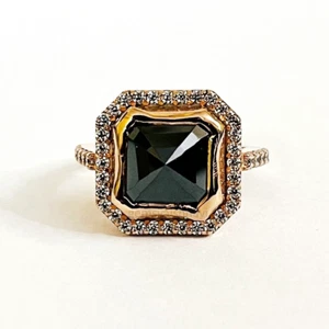 8 KT Nero Anello Diamante Taglio Asscher IN Finitura Oro Rosa AAA Certificato Un - Foto 1 di 6
