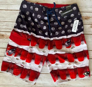 ONEILL BEER PONG USA BOARDSHORTS SWIMMING RARE PRINT MENS SIZE 30 NEW WITH TAGS - Picture 1 of 6