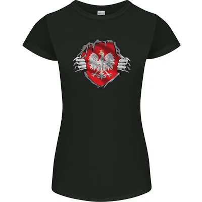 Poland Flag Gym Ripped Torn Polish Polska Womens Petite Cut T-Shirt - Image 1 of 2