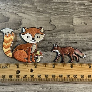 Pair Of Embroidered Fox Patches Iron On 2.5” Wildlife Foxes Mushroom - Picture 1 of 7