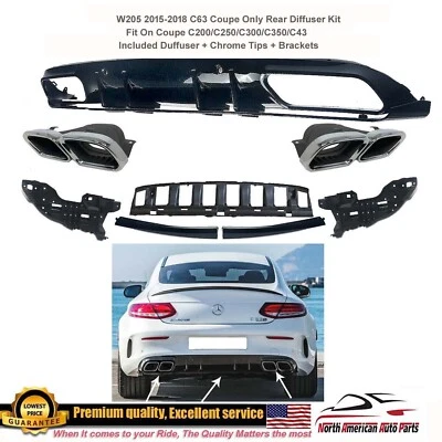Диффузор купе C-класса + хромированные наконечники глушителя C205 2015-2019 C250 C300 C350 C43 - Изображение 1 из 4