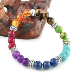 7 Chakra Bracelet Healing Balance Beaded Lava Natural Stone Yoga Reiki Prayer - Picture 1 of 5
