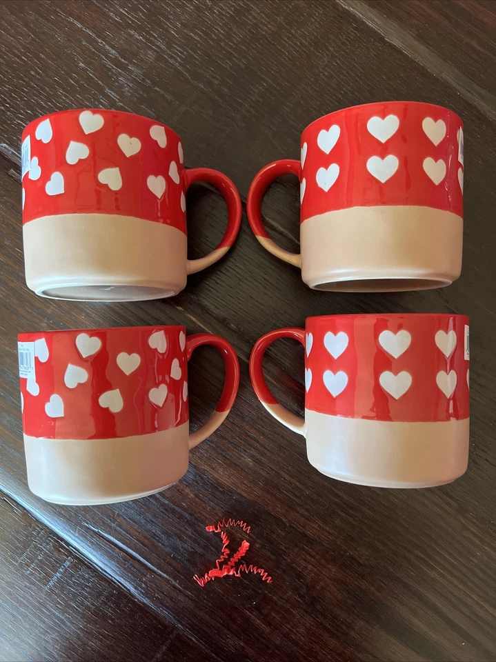 Spectrum Designz Coffee Mugs Hearts Set of 4 New with Tags Red White 18oz Love - Image 1 of 4