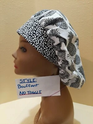 Pineapples (black) Women's Bouffant Surgical Scrub Hat/Cap Handmade - Image 1 of 4