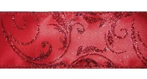 Red Sparkle Vines Satin Wired Ribbon 50 yards NEW christmas wedding anniversary - Picture 1 of 1