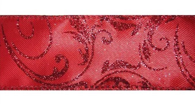Red Sparkle Vines Satin Wired Ribbon 50 yards NEW christmas wedding anniversary - Image 1 of 1