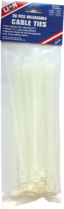 Lion Releasable Cable Ties White 20 Piece Pack [Size: 200mm (8")] - Picture 1 of 1