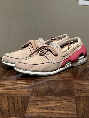 Zapatos de barco Crocs para hombre rojo tostado línea de playa cómodos con cordones 200247 talla 12 Foto 1 de 4