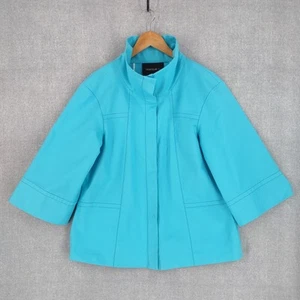 Giacca Lafayette 148 NY blu medio 3/4 snap collo alto Lagenlook Urban elegante - Foto 1 di 22