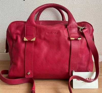 See By Chloe Red Leather Satchel Shoulder Bag Tote Gold Hardware Handbag Purse - Image 1 of 4