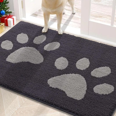 Alfombrilla absorbente para puerta interior para perros, antideslizante de bajo perfil trampero de barro (30x20, gris oscuro Foto 1 de 4