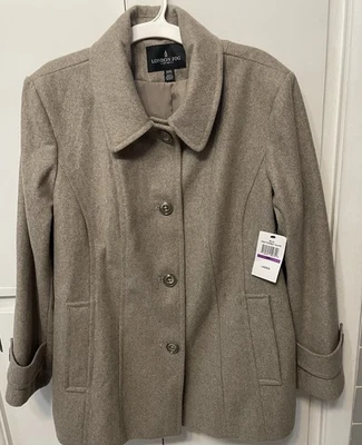 New! LONDON FOG Womens HEATHERED TAUPE Wool Blend XXL Pea Coat Jacket Mid-Length - Image 1 of 4