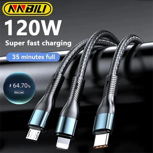 Câble Date Charge Rapide 120W 3 en 1 USB Type C pour iPhone Samsung Tous Téléphones - Photo 1 sur 15