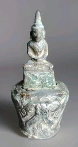 Mini Statuette Bouddha En Plomb Plaqué Argent Votif Pèlerin Bouddhiste XIXEME - Imagen 1 de 11