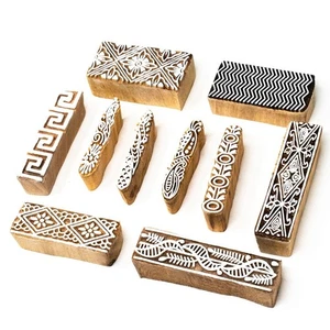 Set of 10 Hand Carved Textile Printing Saree Border Dresses Craft Block Stamp - Picture 1 of 4