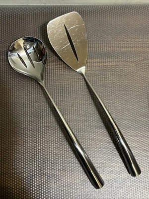 RARO! Cuchara para servir de acero inoxidable Nambe espátula ranurada giratoria - Juego de 2 Foto 1 de 4